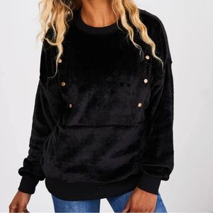 Black Latched Mama Fleece Snap Nursing Pullover